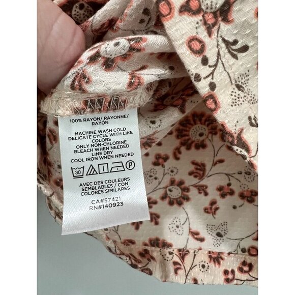 LOFT Outlet Blouse Sz PS Peach Floral Ruffle Neck Button Front Long Sleeves - Picture 11 of 11